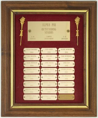 Alpha Phi Outstanding Seniors Plaque, 1982-1989