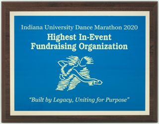 Indiana University Dance Marathon Highest In-Event Fundraising Organization Plaque, 2020