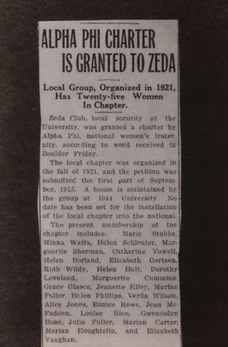 Alpha Phi Charter Is Granted to Zeda Chapter Newspaper Clipping Slide