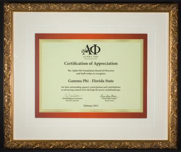 Alpha Phi Foundation Certificate of Appreciation