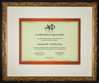 Alpha Phi Foundation Certificate of Appreciation