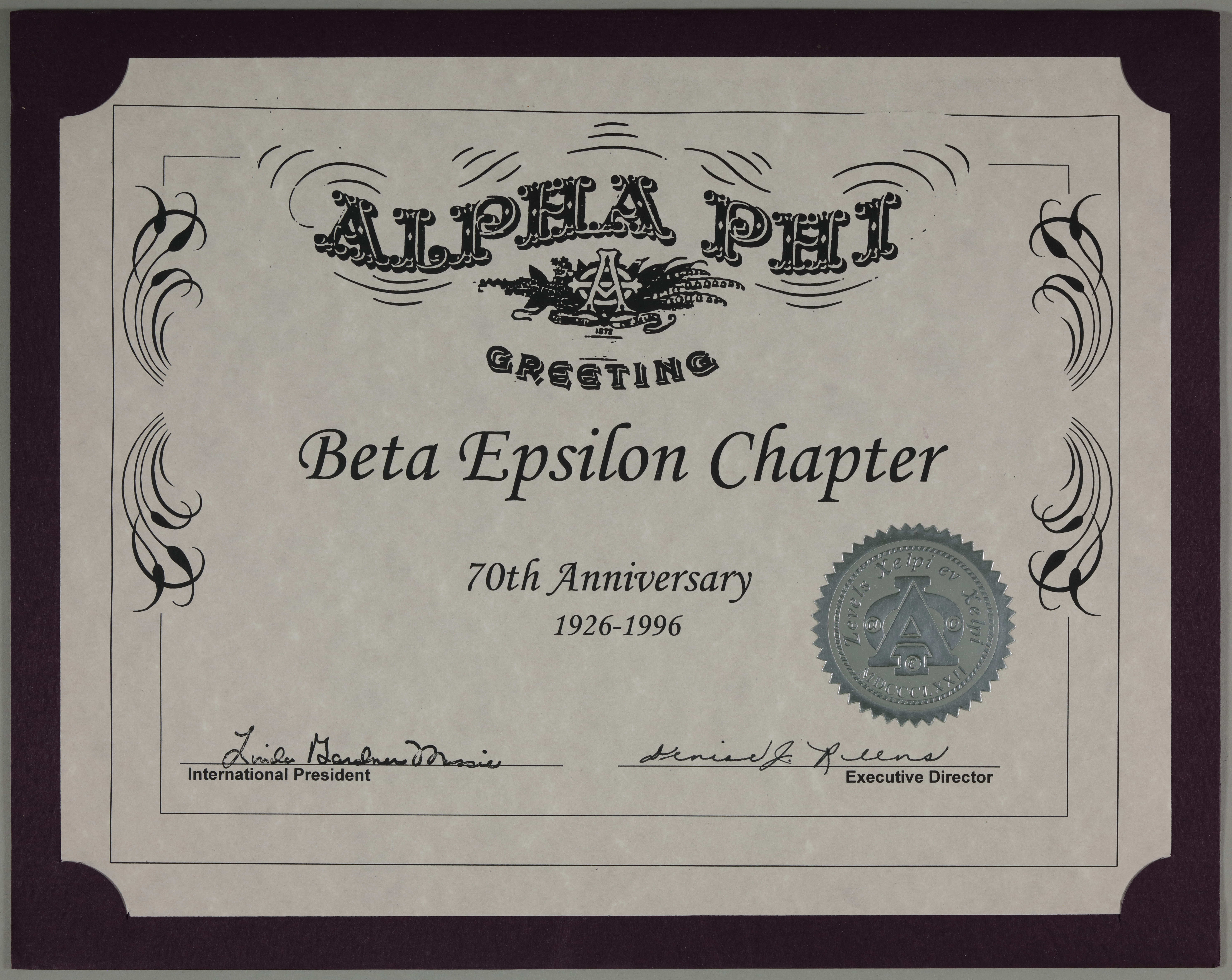 Beta Epsilon Chapter 70th Anniversary