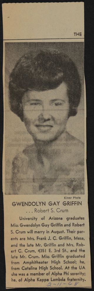 Gwendolyn Gay Griffin Newspaper Clipping, February 11, 1968