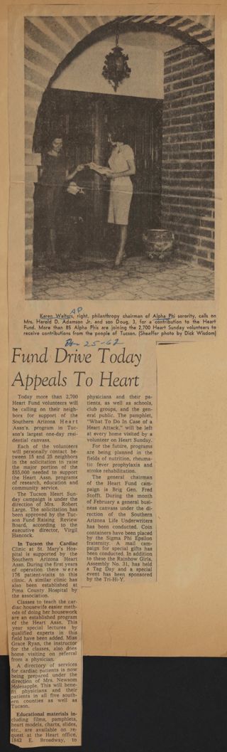 Fund Drive Today Appeals to Heart Newspaper Clipping, February 25, 1962