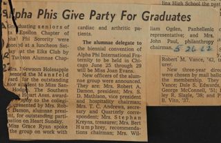 Alpha Phis Give Party for Graduates Newspaper Clipping, May 26, 1962