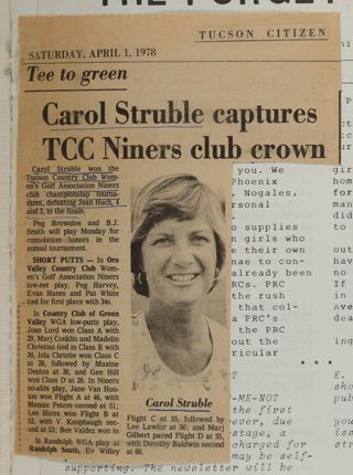 Carol Struble Captures TCC Niners Club Crown Newspaper Clipping, April 1, 1978