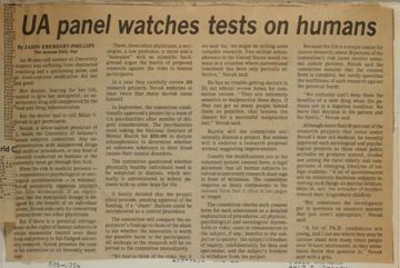 UA Panel Watches Tests on Humans Newspaper Clipping