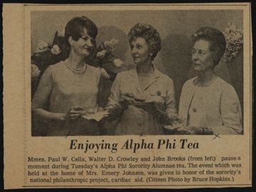 Enjoying Alpha Phi Tea Newspaper Clipping