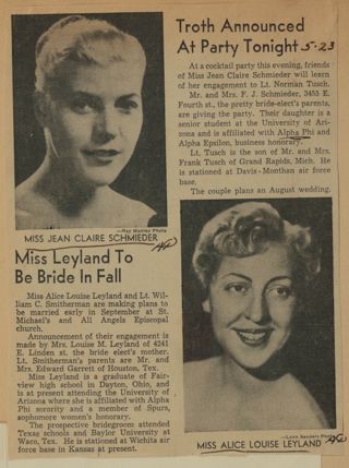 Miss Leyland to Be Bride in Fall and Troth Announced at Party Tonight Newspaper Clippings, May 23, 1955