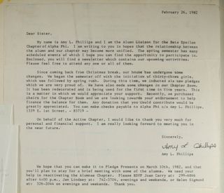 Amy L. Phillips to Sister Letter, February 26, 1982