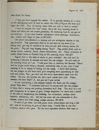 Jean Guerrero to Alpha Phi Alums Letter, August 10, 1976