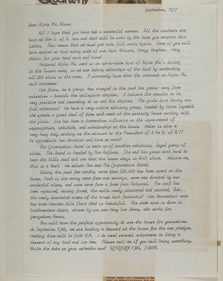 Jean Guerrero to Alpha Phi Alums Letter, September 1977