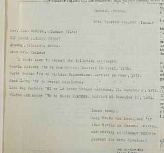 Mary Van Hook to Mrs. Paul Emrich Letter