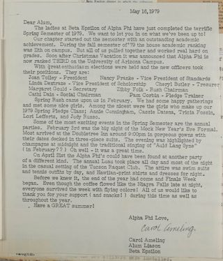Carol Ameling to Alum Letter, May 16, 1979