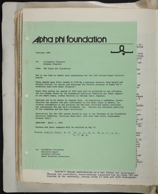 Alpha Phi Foundation to Collegiate Chapters and Alumnae Chapters Letter, February 1980
