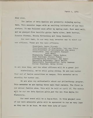 Wendy Mages to Alum Letter, March 1, 1980