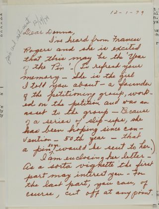 Evelyn to Donnamae Peck Letter, December 1, 1979