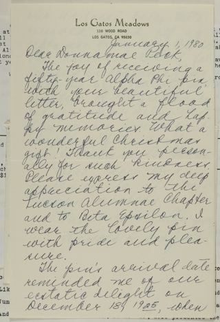 Frances Rogers to Donnamae Peck Letter, January 1, 1980