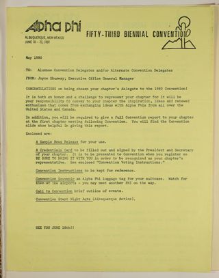 Joyce Shumway to Alumnae Convention Delegates Memo, May 1980