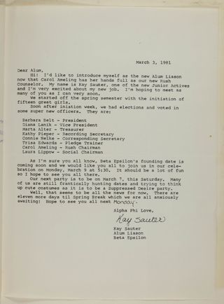 Kay Sauter to Alum Letter, March 3, 1981