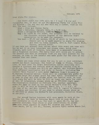 Donnamae Hogenson Peck to Alpha Phi Sister Letter, January 1981