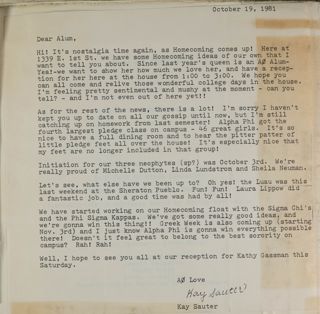 Kay Sauter to Alum Letter, October 19, 1981