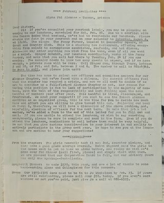 Alpha Phi Alumnae - Tucson, Arizona February Newsletter, February 1976