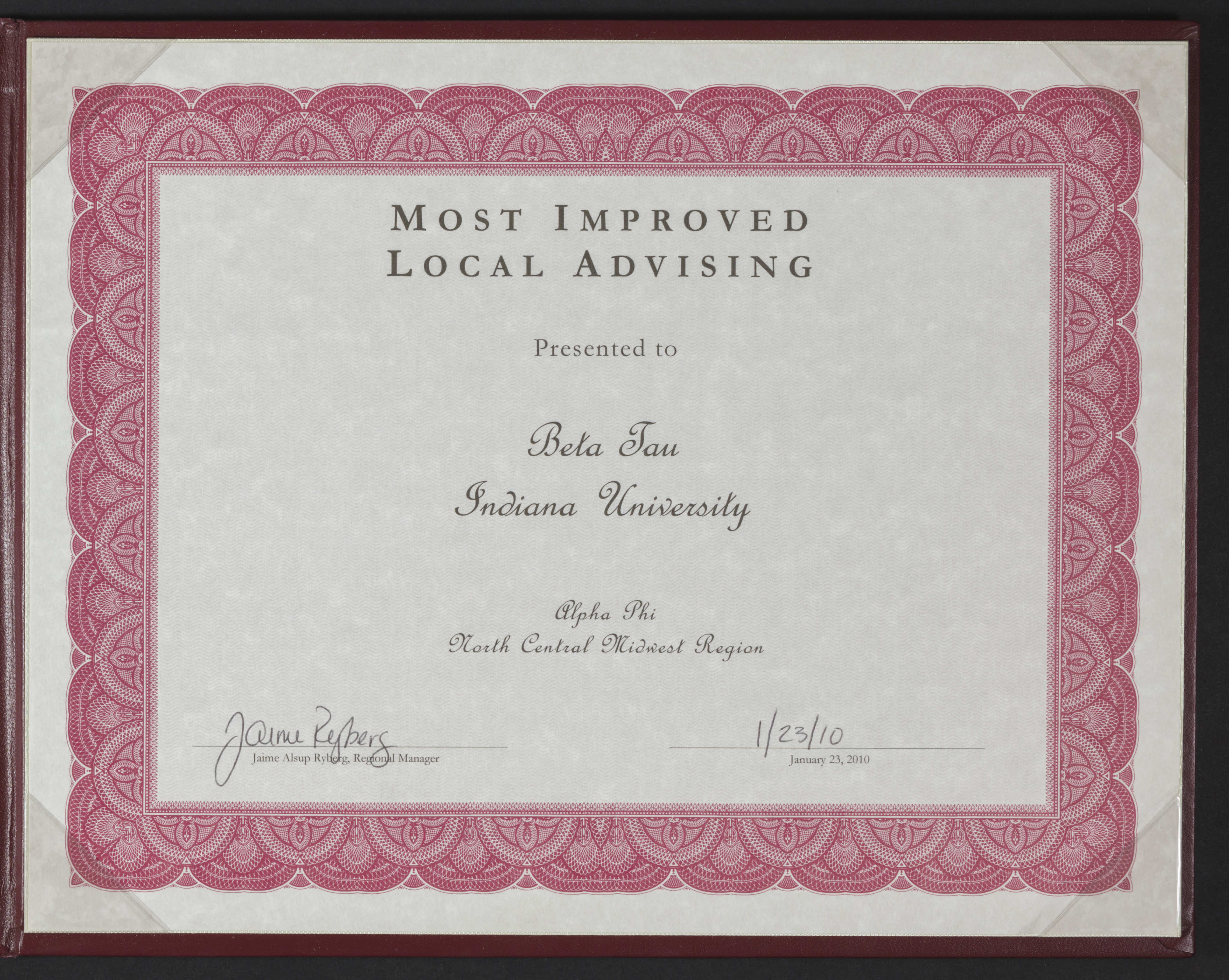 Most Improved Local Advising Award