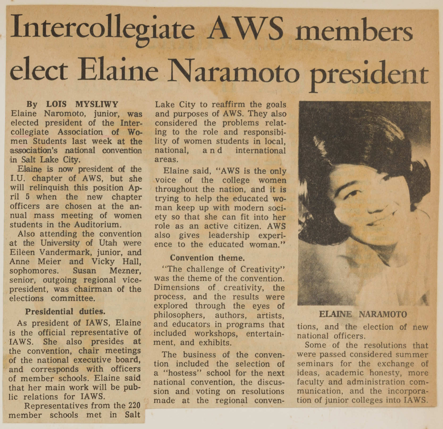 Elaine Naramoto Elected President of AWS