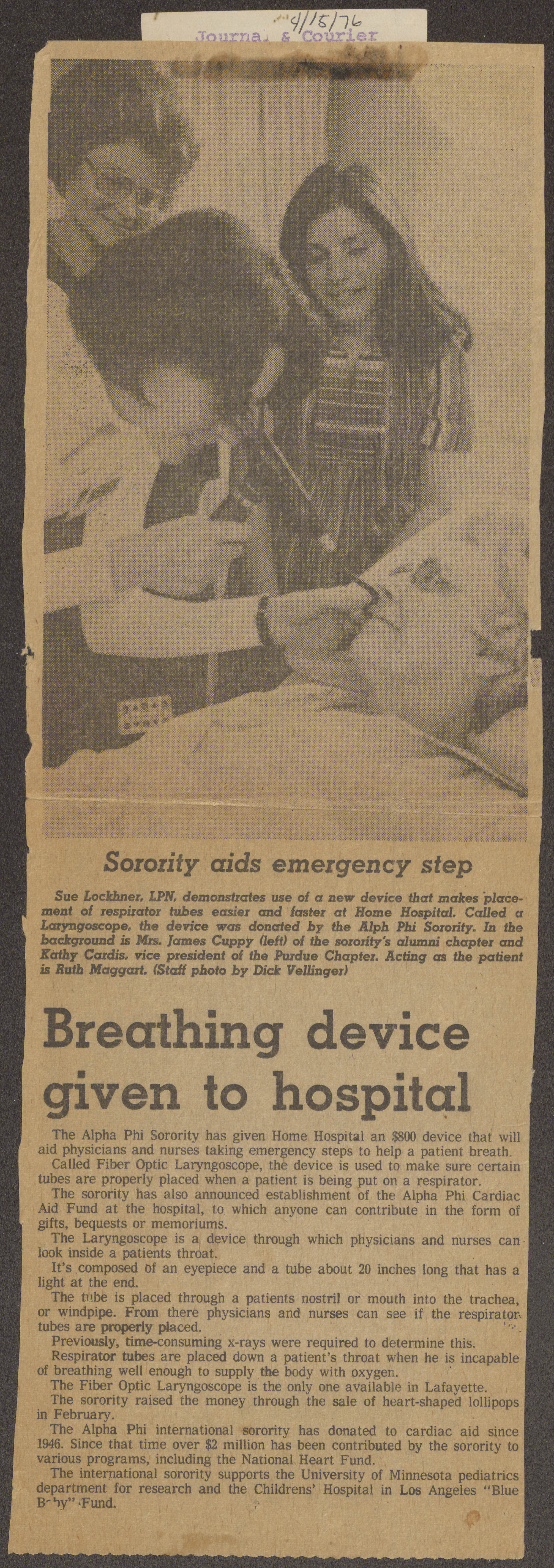 Breathing Device Purchased for Local Hospital