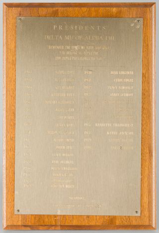 Delta Mu Chapter Presidents Plaque, 1963 to 1990