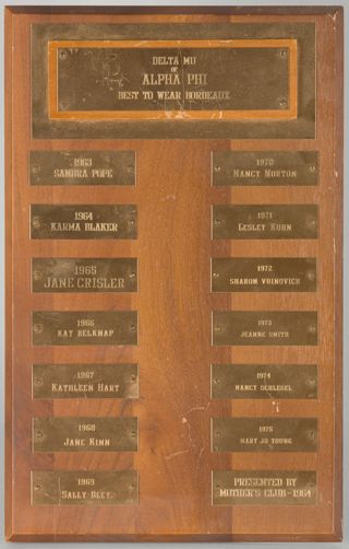Delta Mu of Alpha Phi Best to Wear Bordeaux Plaque, 1963-1975