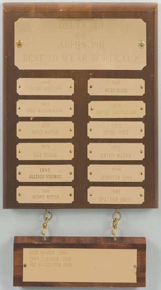 Delta Mu of Alpha Phi Best to Wear Bordeaux Plaque, 1976-2006