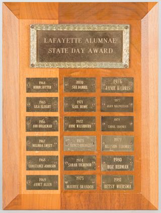 Lafayette Alumnae State Day Award Plaque, 1964-1981
