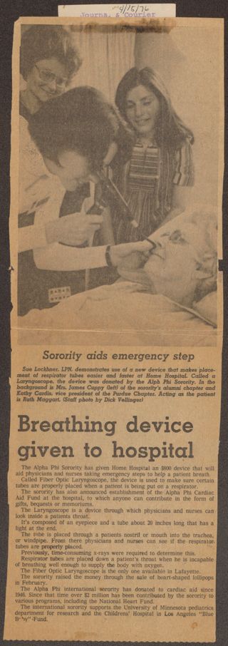 Breathing Device Given to Hospital Newspaper Clipping, April 15, 1976