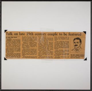 Talk on Late 19th Century Couple to Be Featured Newspaper Clipping