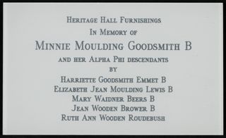 Minnie Moulding Goodsmith Memorial Plaque