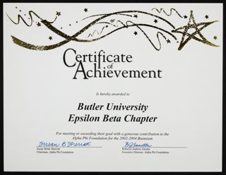 Alpha Phi Foundation Certificate of Achievement, 2002-2004