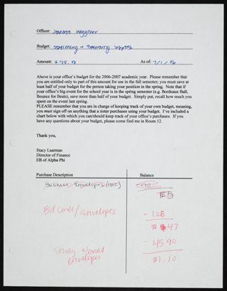 Epsilon Beta Chapter Stationery and Fraternity Supplies Budget Form, July 1, 2006