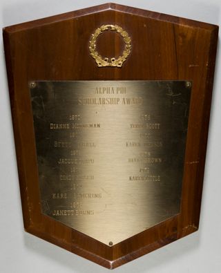 Alpha Phi Scholarship Award Plaque,1970s