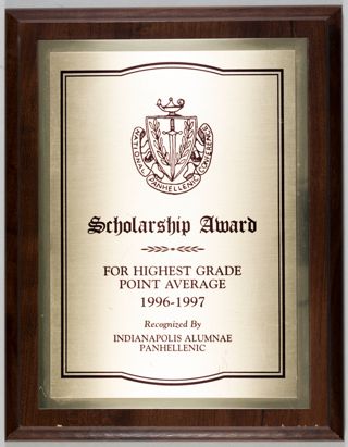 Scholarship Award for Highest Grade Point Average Plaque, 1996-1997
