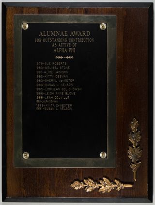 Alumnae Award for Outstanding Contribution as Active of Alpha Phi Plaque, 1979-1991