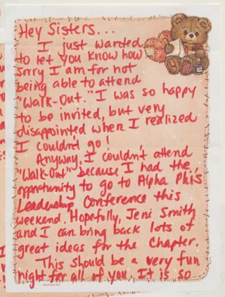 Sandy J. Porter to Epsilon Beta Chapter New Members Note, February 1995