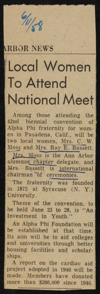 Local Women to Attend National Meet Newspaper Clipping, June 11, 1958