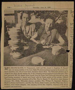 Mrs. Frank Klode, N. Tennyson Dr., and Mrs. Joseph L. Singleton... Newspaper Clipping, June 14, 1956