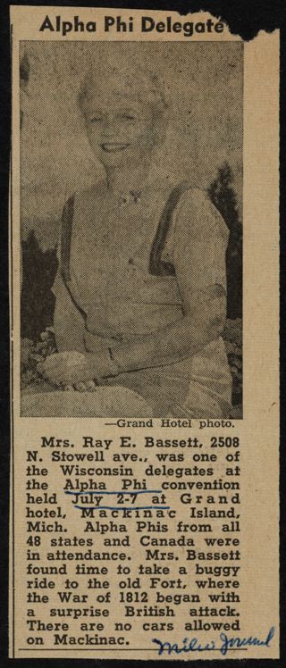 Alpha Phi Delegate Newspaper Clipping, August 22, 1956