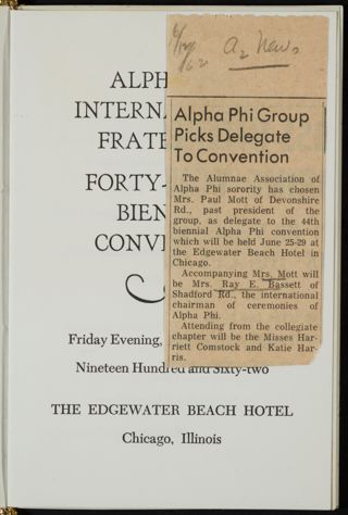 Alpha Phi Group Picks Delegate to Convention Newspaper Clipping, June 12, 1962
