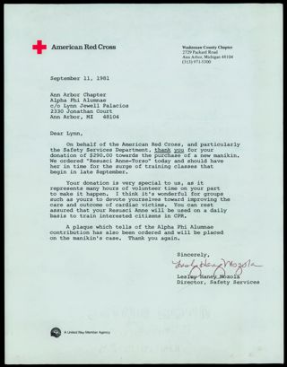 Lesley Haney Mozola to Ann Arbor Alumnae Chapter Letter, September 11, 1981