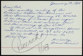 Diane Terrien to Pat Letter, January 19, 1985
