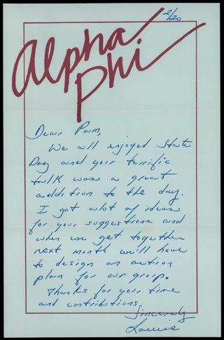 Laurie to Pam Letter, February 20, 1985